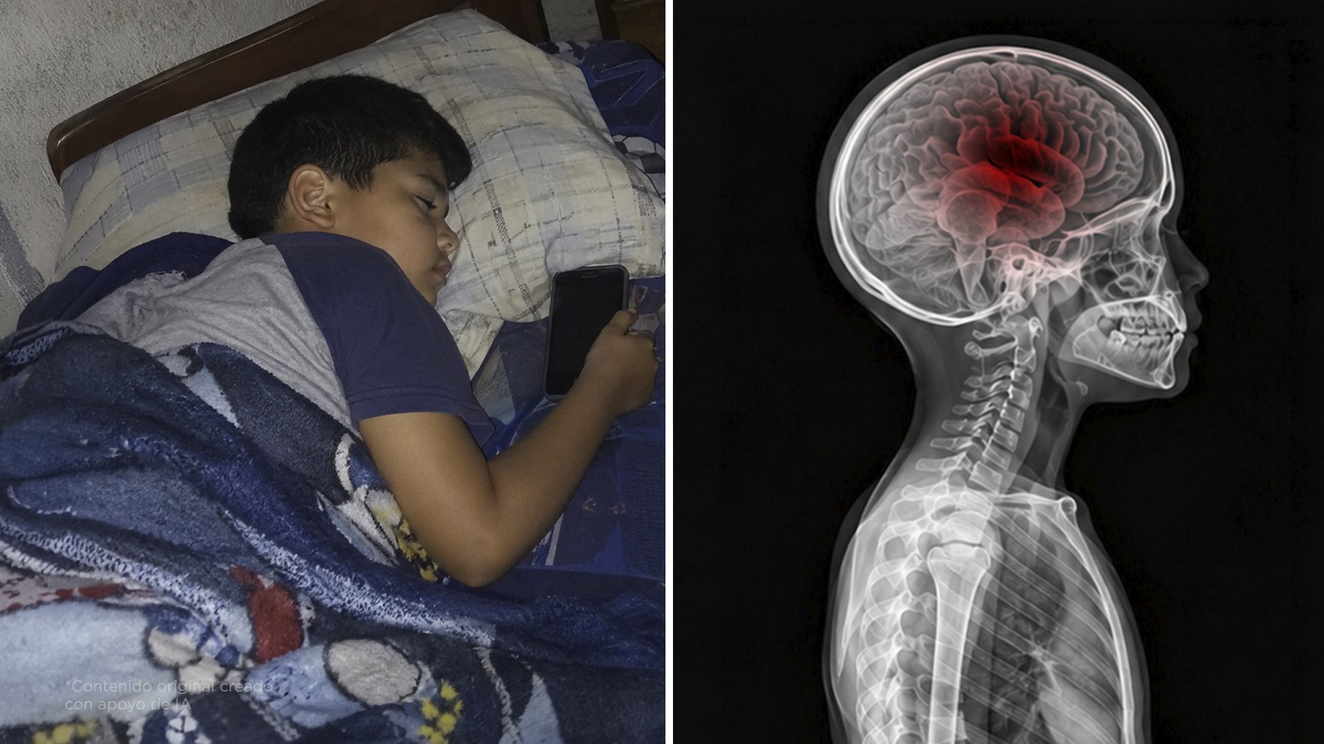 Esto le pasa a un niño si duerme con el celular. Avísale a tu familia.